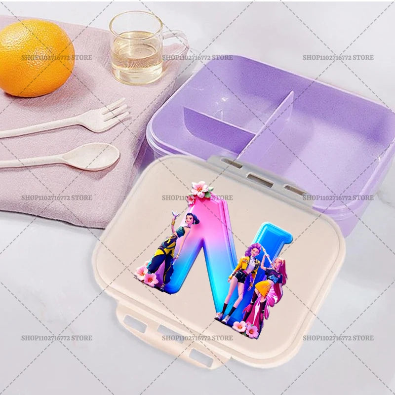 New Kpop Demon Hunter Girl Lunch Boxes Letter Student Plastic Portable Bento Box Food Fruit Container LunchBox Kid Birthday Gift