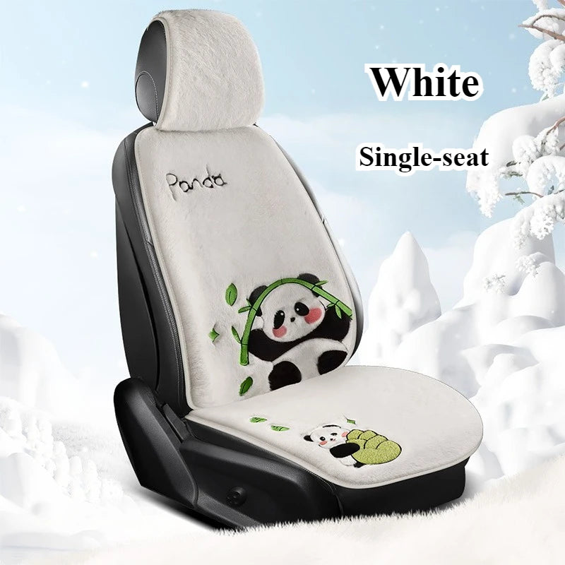 Exquisite Embroidery Cute Panda Plush Car Seat Cushion Winter New Soft Comfortable Universal Fit For Split-Type Cars
