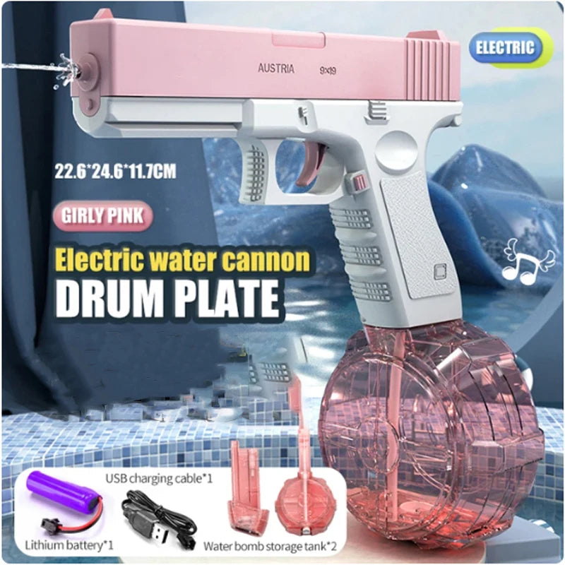 New Water Gun Electric Pistol Shooting Toy Full Automatic Outdoor Beach Gun Summer Water Beach Toy Play The Drum Magazine
