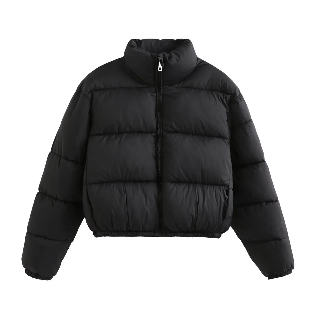 Casual Cotton Coat Women Stand Collar Parkas Long Sleeve Fashion Zip Solid Thick Warm Jacket 2024 Winter Button Padded Overcoats