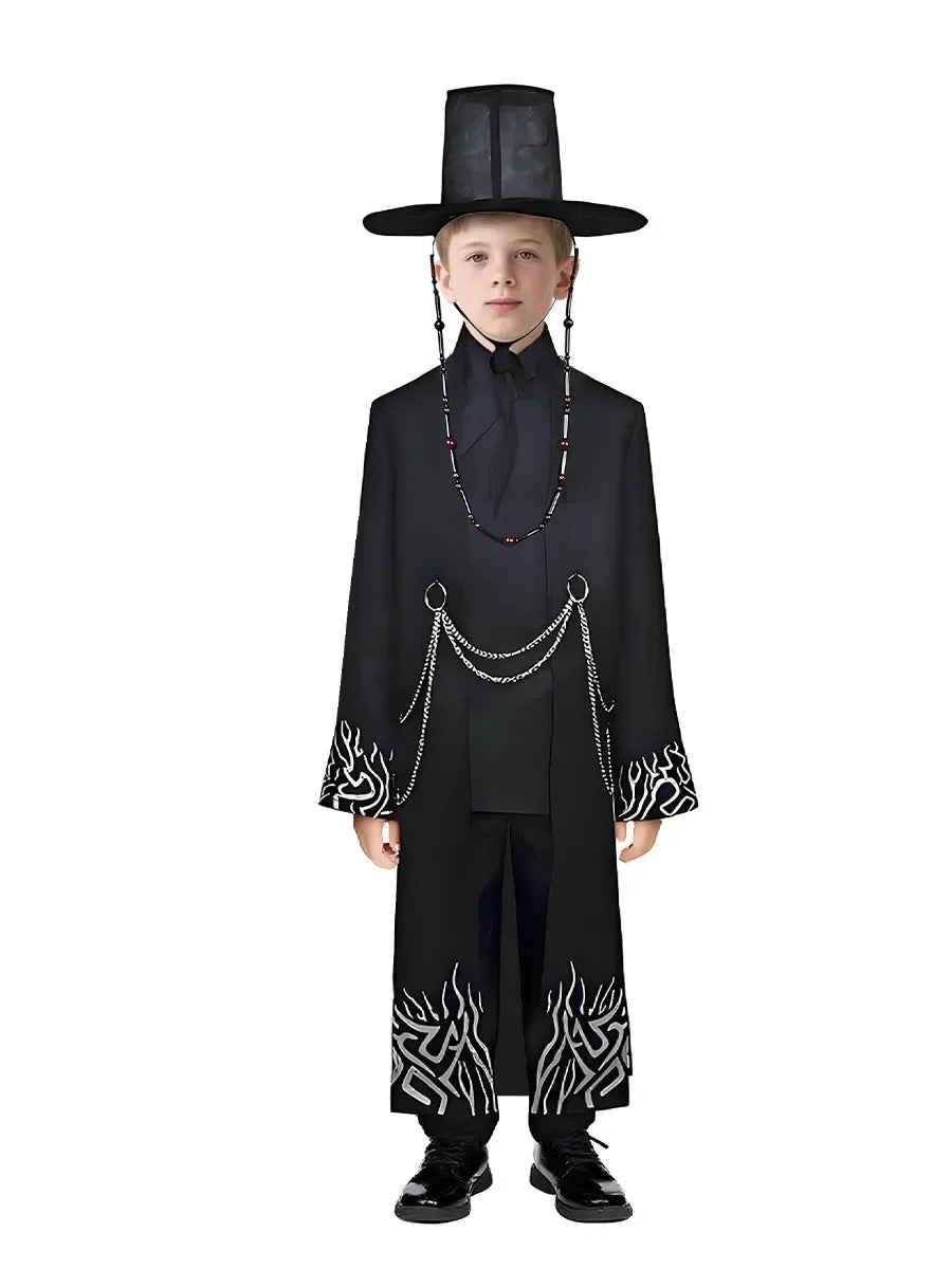 Kids Jinu Saja Cosplay Boys Costume Demon Hunter Children Hat Coat Pants Suit Halloween Group Party Clothing
