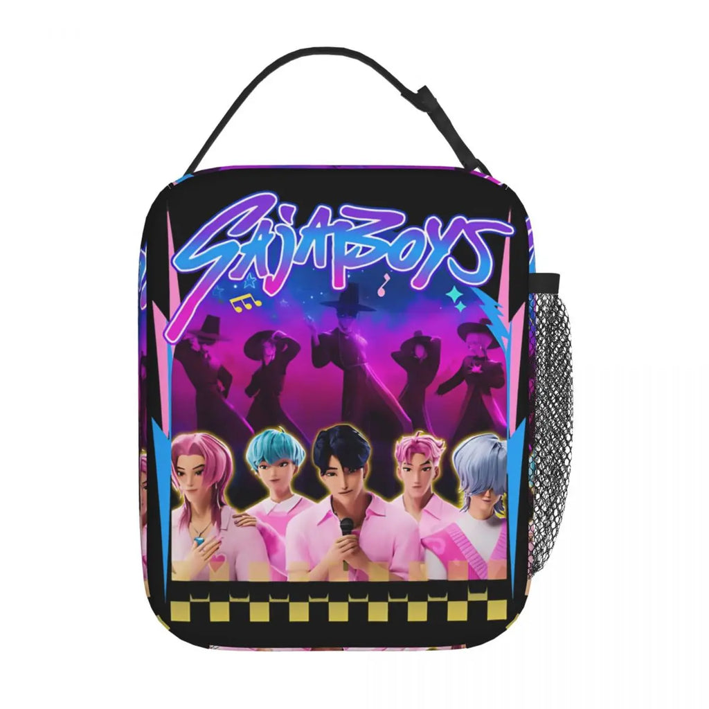 Kpop Demon Hunters Boys Team Retro Style 90s Insulated Lunch Bags Portable Meal Container Cooler Bag Tote Lunch Box Food Handbag