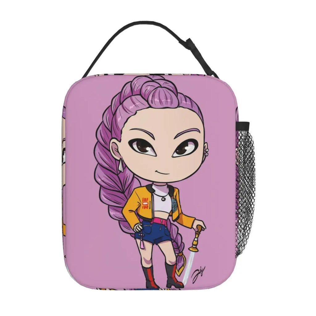 KPop Demon Hunters Anime Lunch Bag Picnic Lunch Box For Women Casual Graphic Thermal Lunch Bags Oxford Portable Cooler Bag