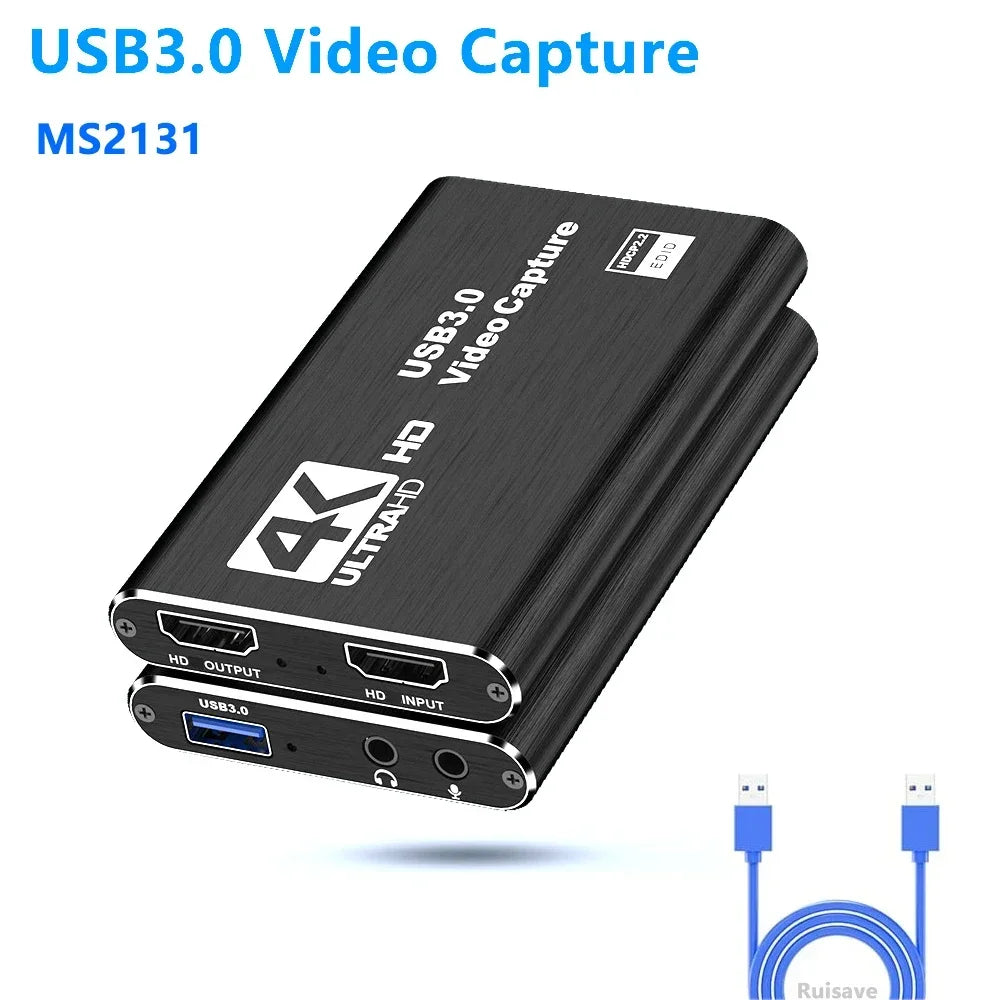 4K HDMI-Compatible Video Capture Card Loop Out for Game Recording Live Streaming 1080P Grabber MS2131 for PS4/5 Nintendo Switch