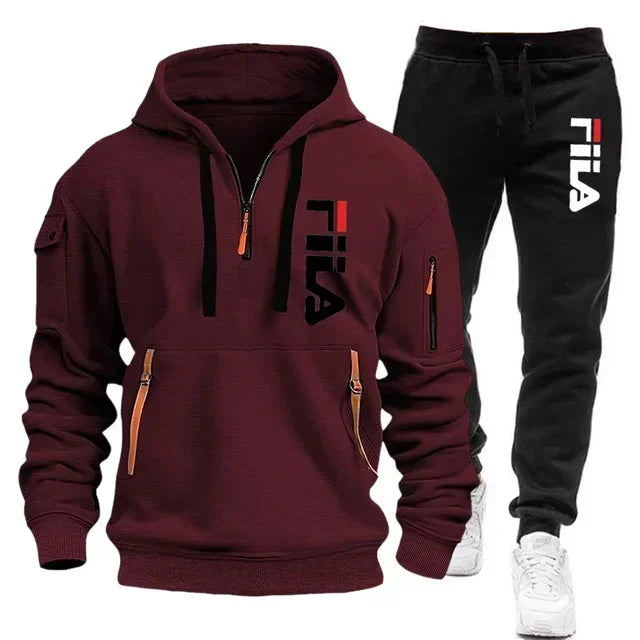 Men's set 2025 Autumn/Winter new Men's hooded sweatshirt + long pants two-piece set, outdoor multi-pocket men's pullover sportsw