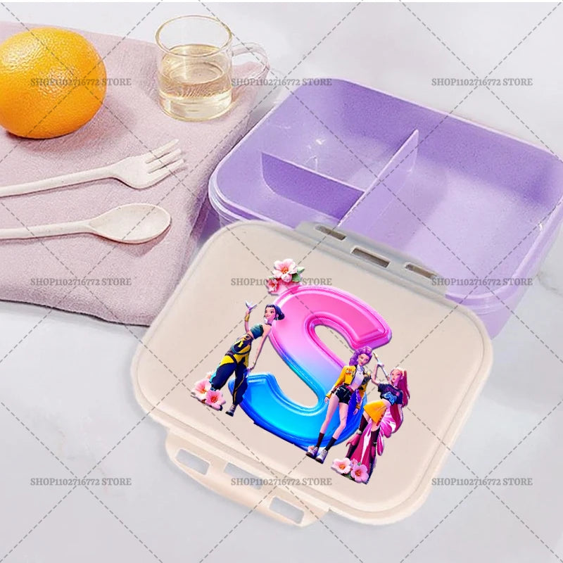 New Kpop Demon Hunter Girl Lunch Boxes Letter Student Plastic Portable Bento Box Food Fruit Container LunchBox Kid Birthday Gift