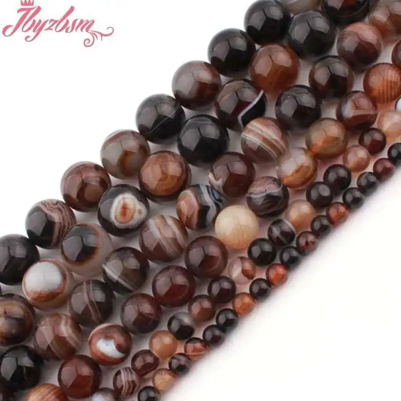 Natural Brown Stripe Agate Round Stone Beads For Jewelry Making Necklace Bracelet Strand 15 Inches DIY Loose Beads 6/8/10/12mm