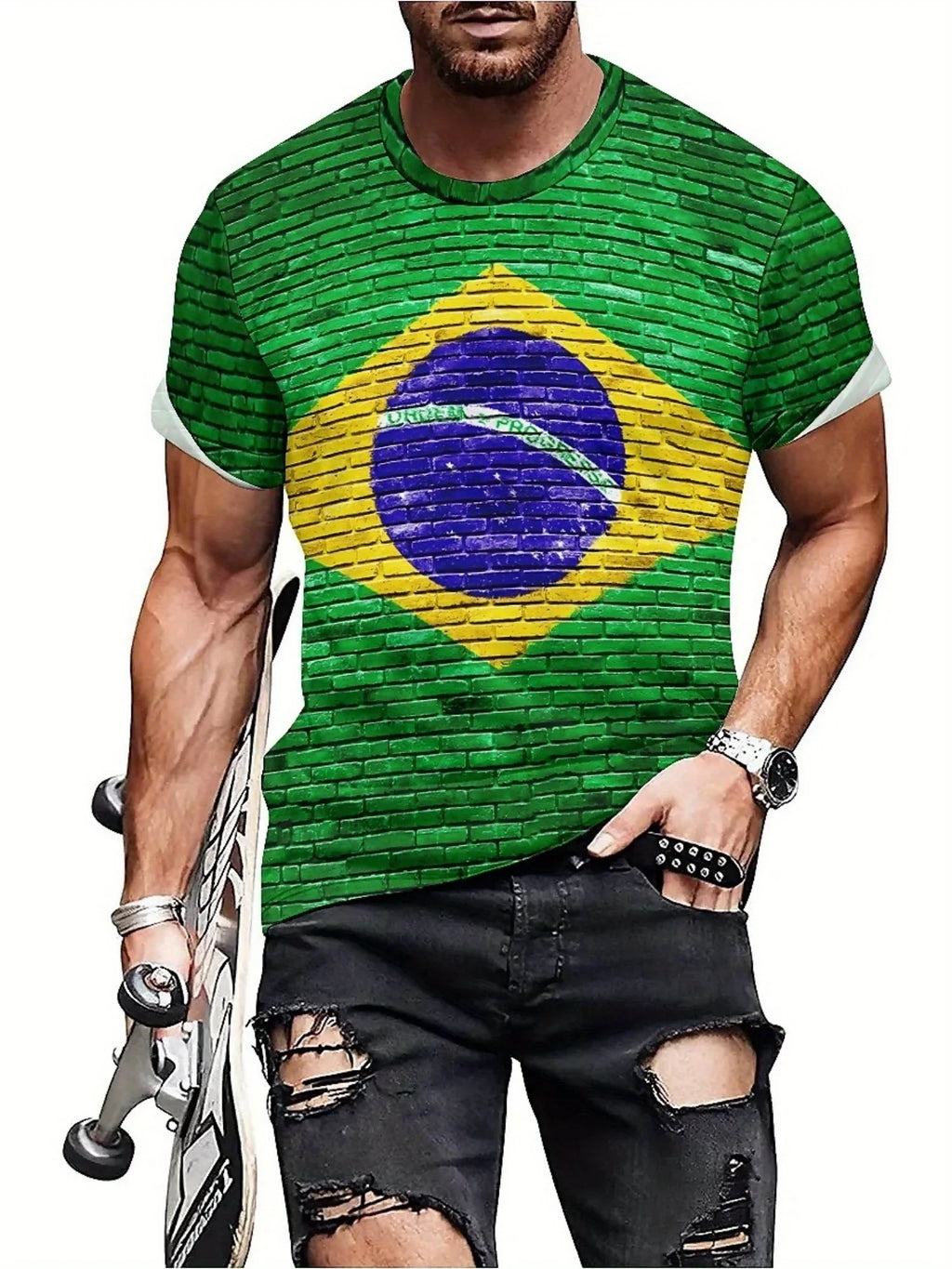 Men's & Women's Brazilian Flag 3D Print T-Shirt - Loose Fit Plus Size, Soft Breathable Polyester, Lightweight 180gsm Fabric