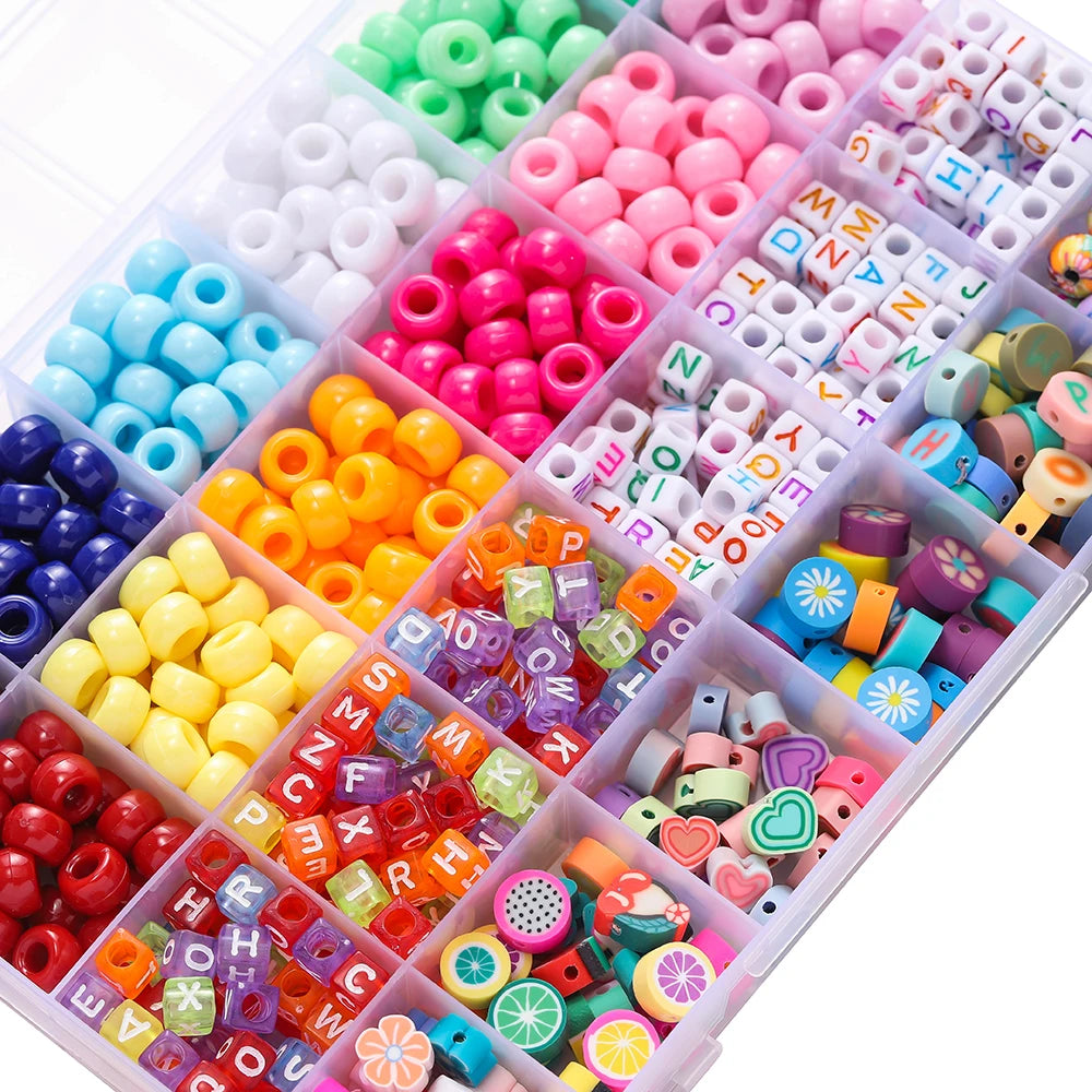 650pcs/set 24 Colors Letter Beads Set Material Acrylic Loose Spacer Beads DIY Jewelry Bracelet Necklaces Accessories