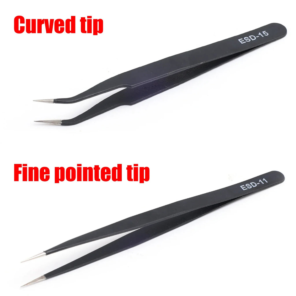 Precision Tweezers Set ESD Stainless Steel Anti-static Tweezers PCB Repair Tools for Electronics Repair Soldering Craft Tools