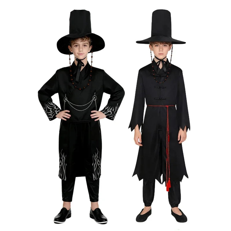 Kids Jinu Saja Cosplay Boys Costume Demon Hunter Children Hat Coat Pants Suit Halloween Group Party Clothing