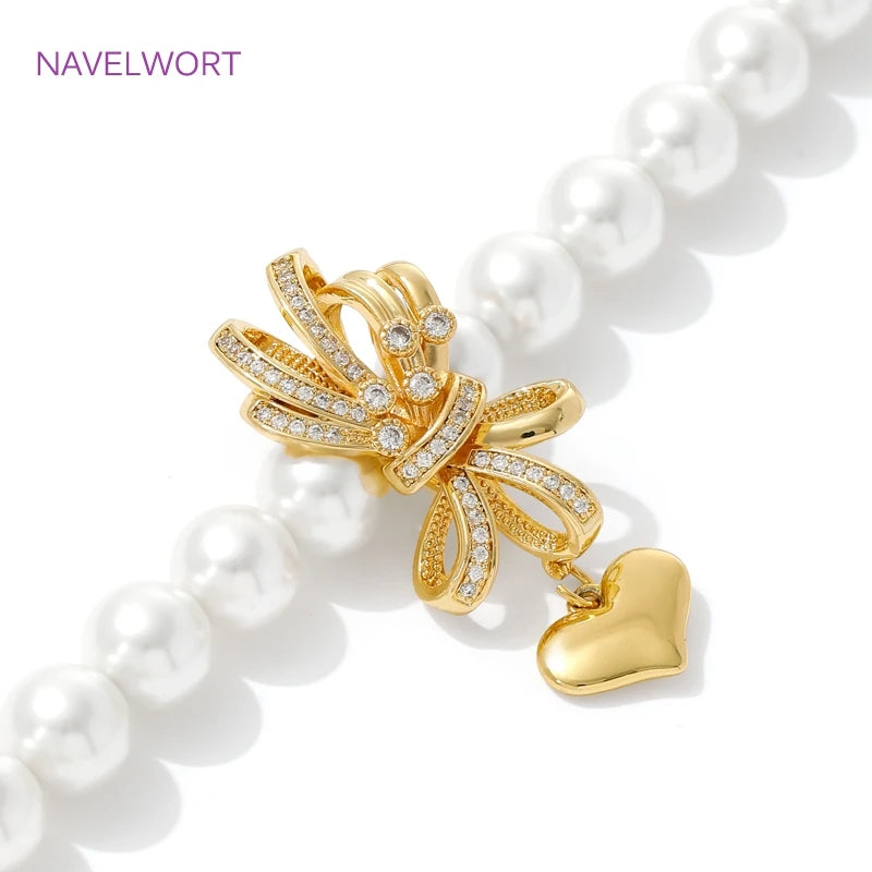 18K Gold Plated Pendant Bail Connector Clasps,with Zircon Bow-Knot Connector Clasp For Jewelry Making,DIY Jewelry Findings