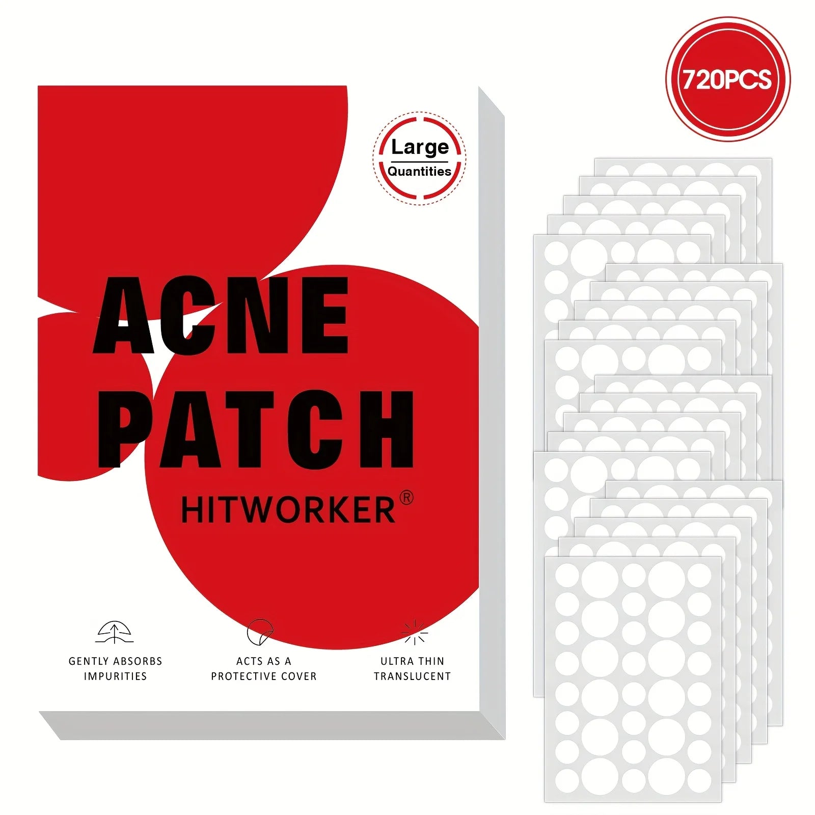 Micro-Thin Acne Patches (720pcs) - Undetectable Hydrocolloid Stickers for Day & Night
