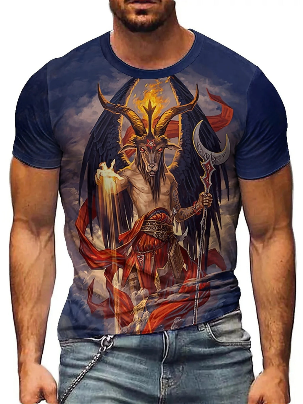 Men's 3D Demon Print T-Shirt | Bold Dark Style Graphic Tee with Intricate Fantasy Design | Short Sleeve, Round Neck