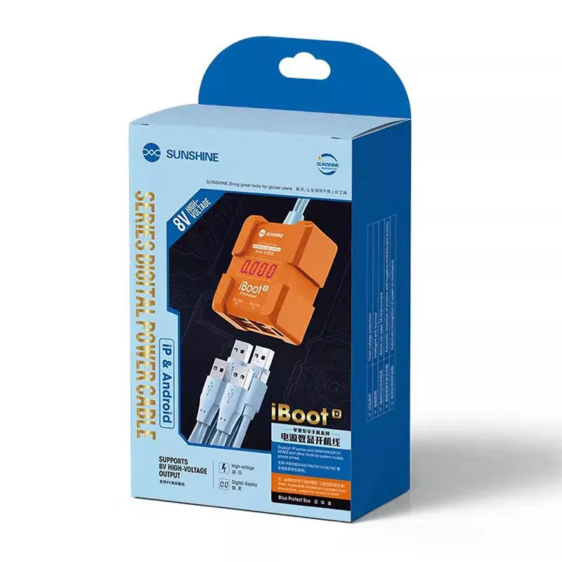 SUNSHINE iBoot-D 8V High-Voltage Power-On Cable Digital Display Type-C Output Dual-Battery Support for iPhone 6S-15PM & Android