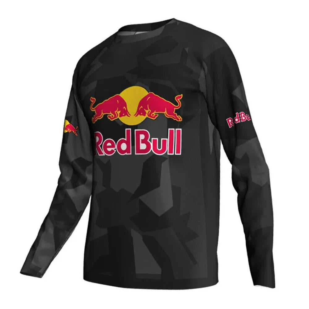 2025 SpringAutumn Red Bull Summer Fitness Quick Dry Breathable Training Shirt Hot Sale Men's Long Sleeve Loose Oversized T-shirt