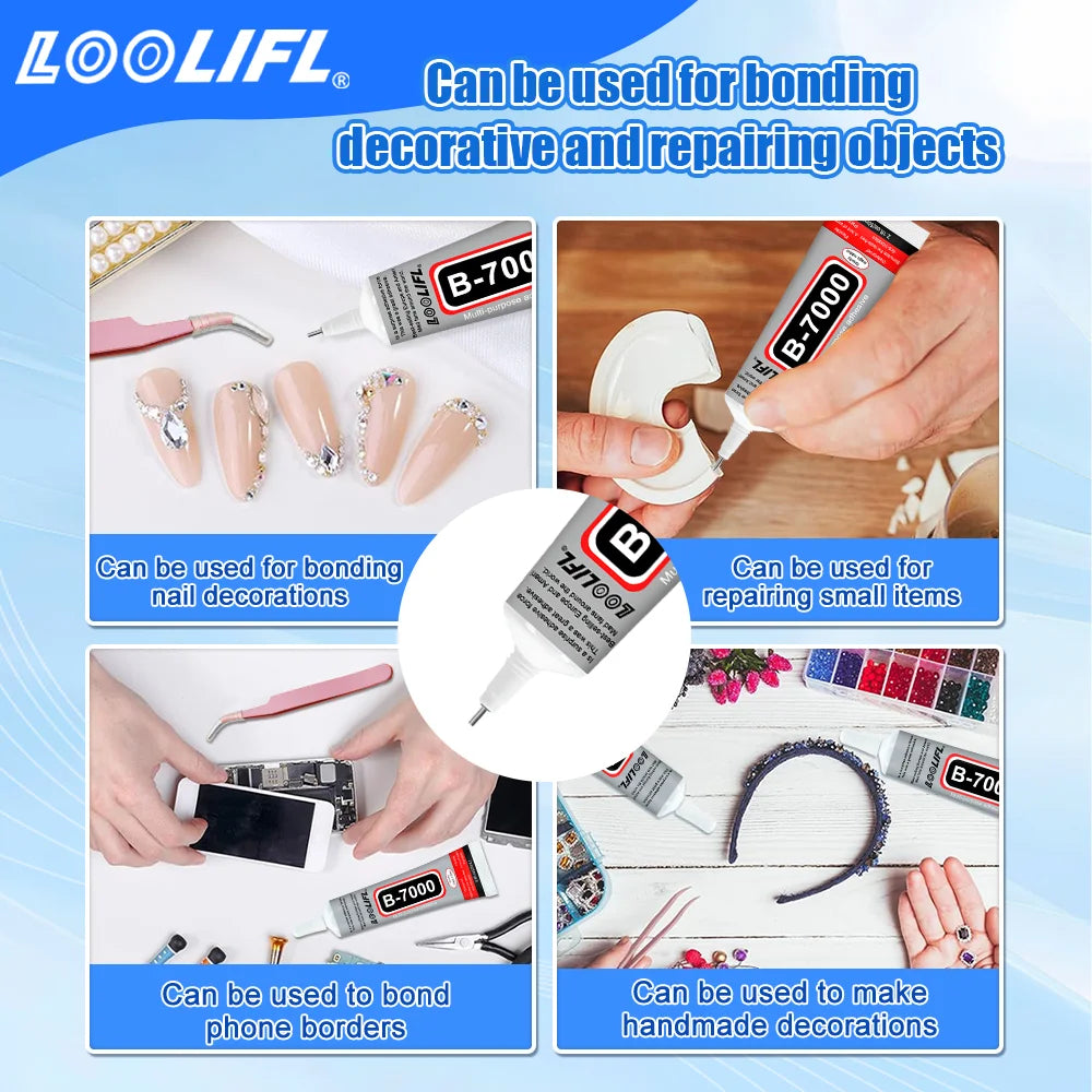 LOOLIFL 50ML B-7000 Clear Super Glue Phone Screen Repair Glue Universal Jewelry Crafts Ceramic Glass Plastic Metal Wood Adhesive