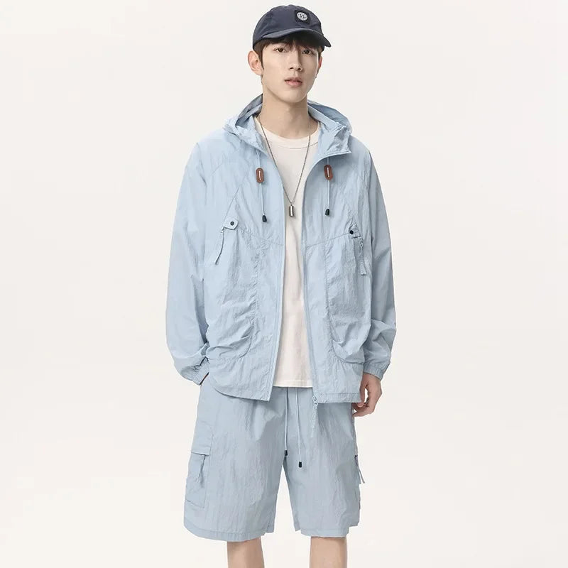 Ice Silk Dry Summer Lightweight Outdoor Men's Sun Protection Clothing Set Breathable Cool Feeling Long Jacket