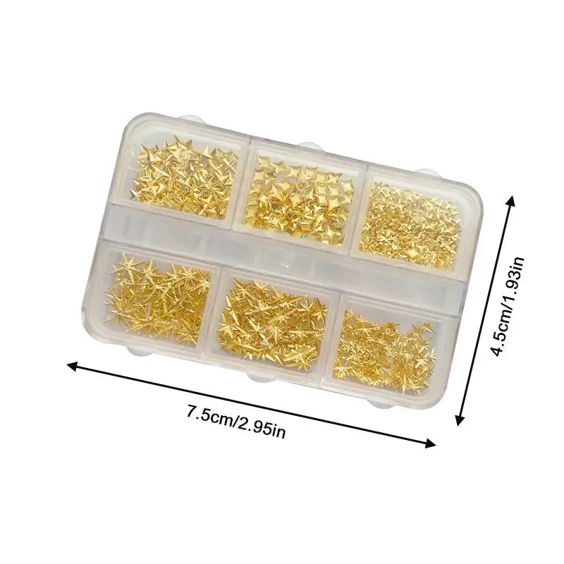 6 Girds 3D Metal Stars Nail Rivet Studs Decoration Starlight Sparkle Jewelry Nail Arts Tools Alloy Manicure Accessories