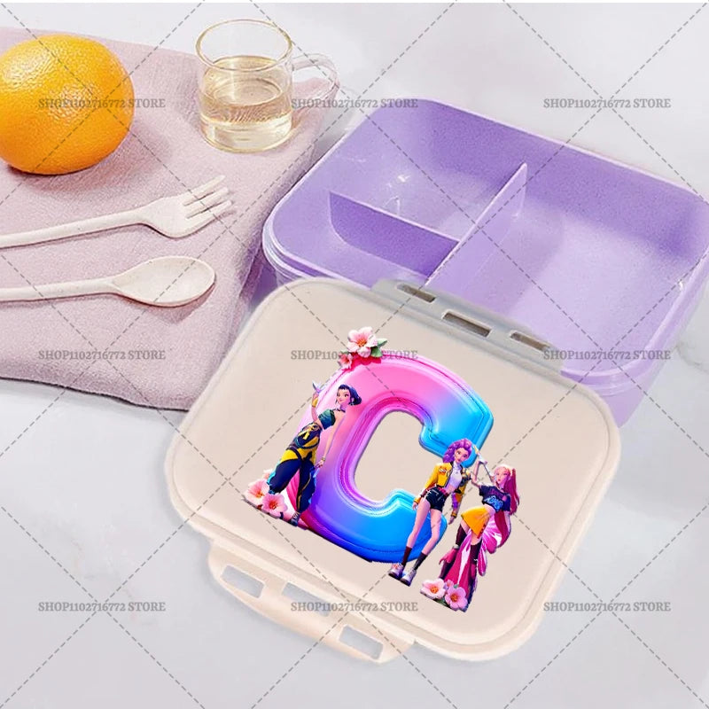 New Kpop Demon Hunter Girl Lunch Boxes Letter Student Plastic Portable Bento Box Food Fruit Container LunchBox Kid Birthday Gift