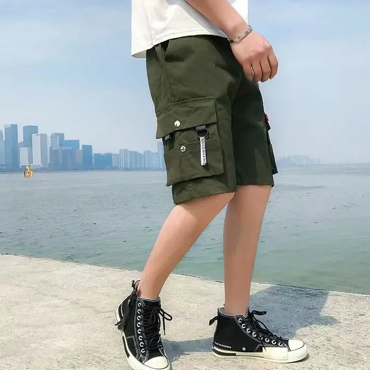 Multi Pocket Wide Baggy Mens Cargo Shorts Oversize Elastic Waist Solid Loose Big Size Short Pants for Men Hevy Whate New in Tall