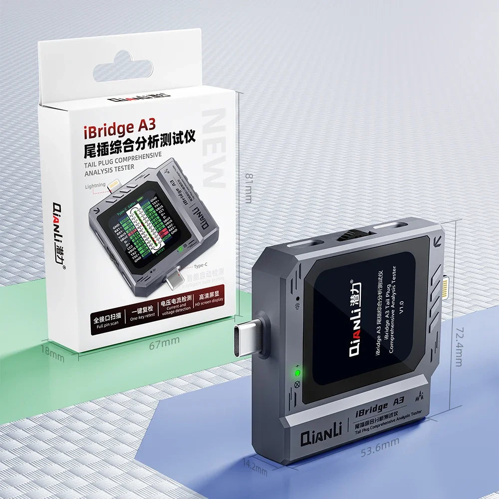 Qianli IBridge A3 Mobile Phone Tail Plug Tester Lightning Type-C Interface for Mobile Phone Repair Tail Plug Detection Tool