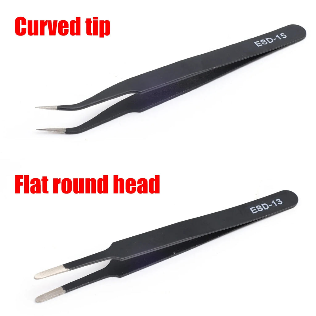 Precision Tweezers Set ESD Stainless Steel Anti-static Tweezers PCB Repair Tools for Electronics Repair Soldering Craft Tools