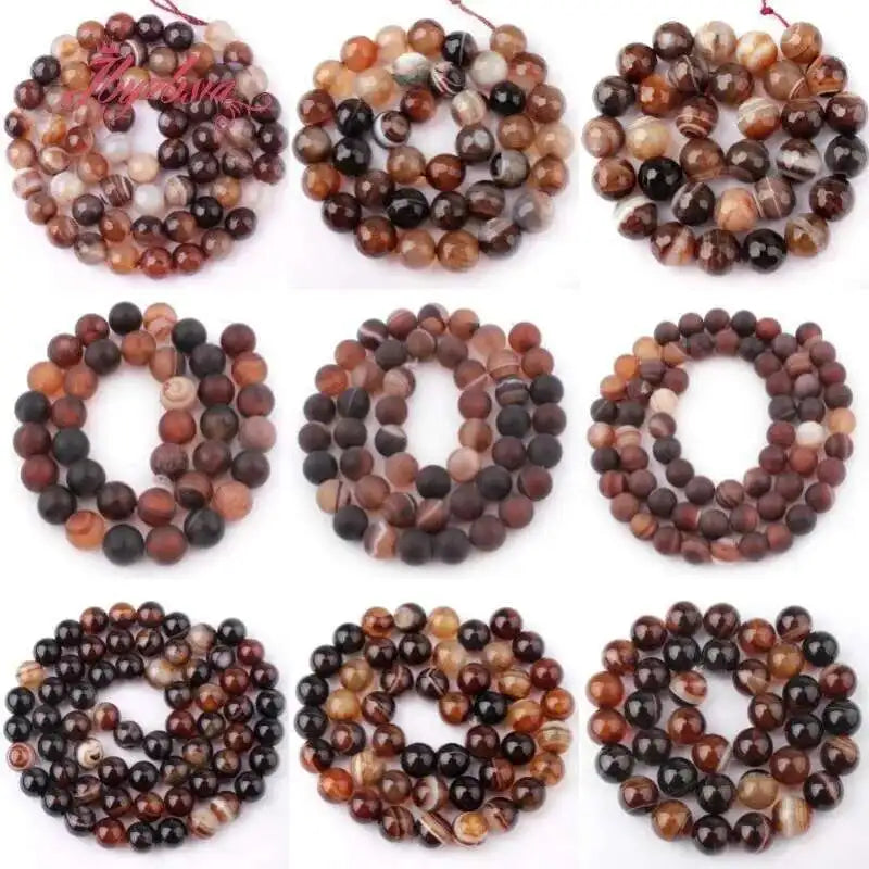 Natural Brown Stripe Agate Round Stone Beads For Jewelry Making Necklace Bracelet Strand 15 Inches DIY Loose Beads 6/8/10/12mm