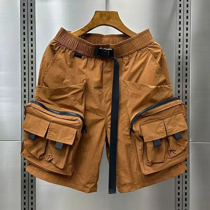 Solid Mens Cargo Shorts Loose with Zipper Elastic Waist Multi Pocket Short Pants for Men Baggy Wide New in Clothes Designer Y2k