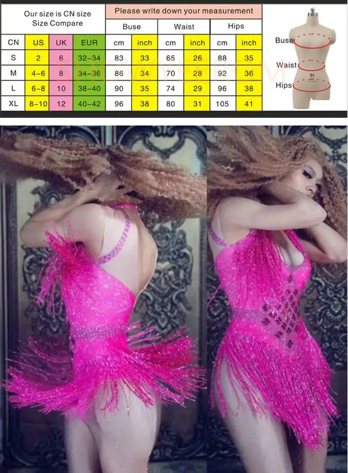Birthday Party Sexy Stage Show Costume Bar Dj Turtleneck Diamond Fringed Stretch Onesie Skirt Vestidos Elegantes Mujer De Fiesta