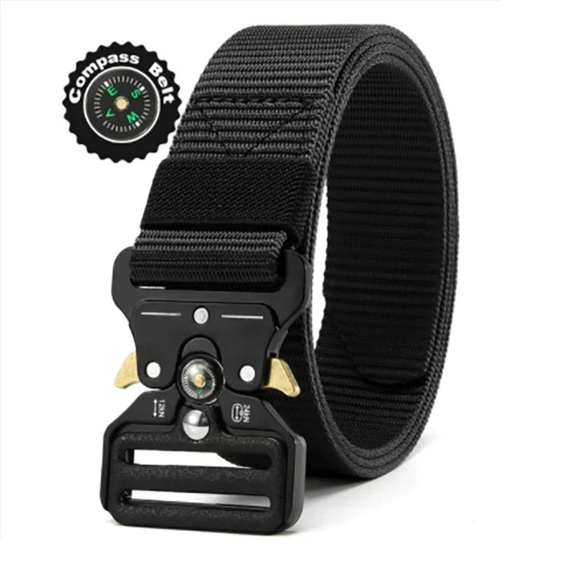 Compass Multi-Function Outdoor Tactical Belt for Men and Women Durable Quick-Dry Canvas Nylon Webbing Hiking Camping Sport Gear