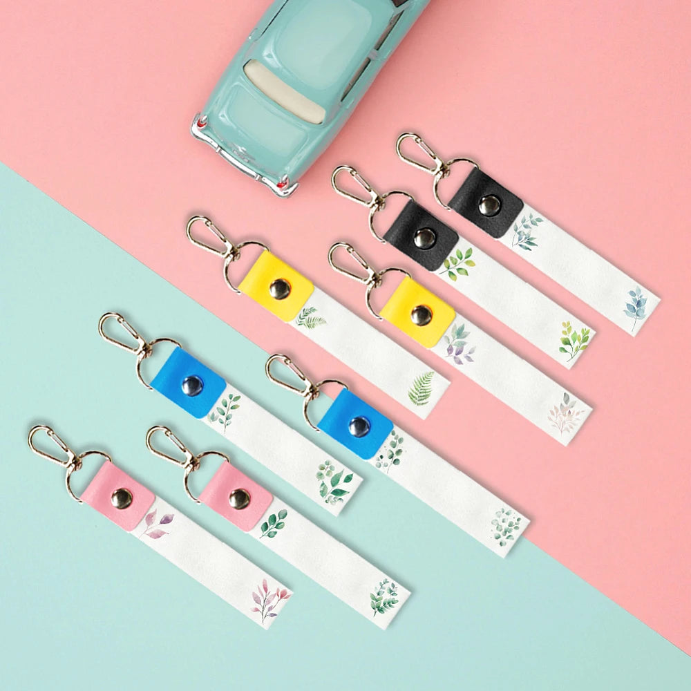 PU Leather Cotton Name Marker Keychain with Zinc Alloy Keychain Leaf 13x2cm