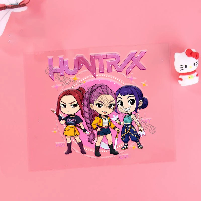 Kpop Demon Hunter Cartoon 3D Transfer Sticker UV DTF Stickers Kawaii Water Cup Water Bottle Lunch Box DIY Waterproof Sticker