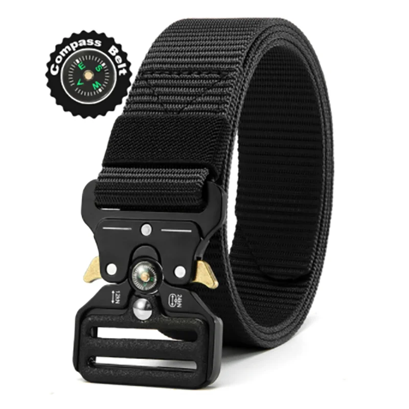 Compass Multi-Function Outdoor Tactical Belt for Men and Women Durable Quick-Dry Canvas Nylon Webbing Hiking Camping Sport Gear