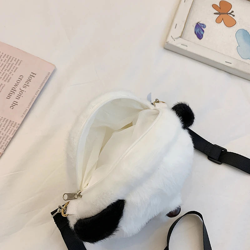 Fashion Cute Panda Plush Crossbody Bag Mini Shoulder Purse for Women Kids Creative Gift Cartoon Animal Shaped Furry Side Bags