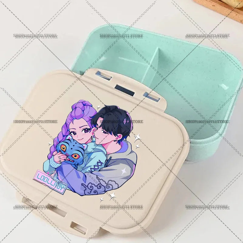 New Kpop Demon Hunter Bento Box Anime Huntrix Lunch Boxes with Dinnerware Girls School Picnic Food Storage Fruit Container Gift