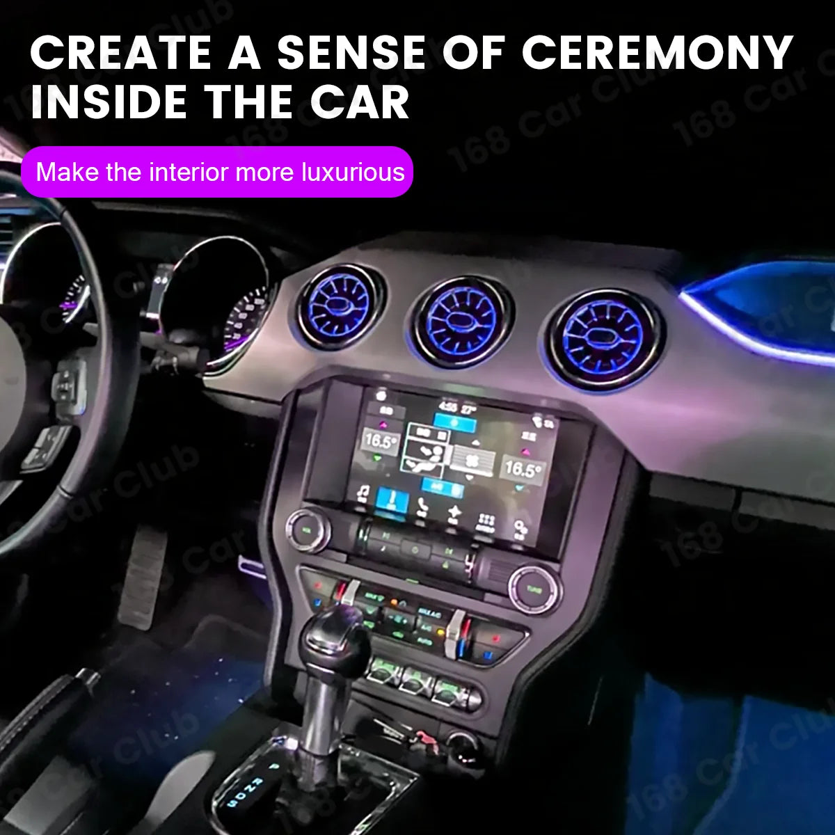 LED 256 Colors New Vents Ambient light For Ford Mustang Car 2015-2021 LED Dashboard Air Conditioning Turbine Air Outlet