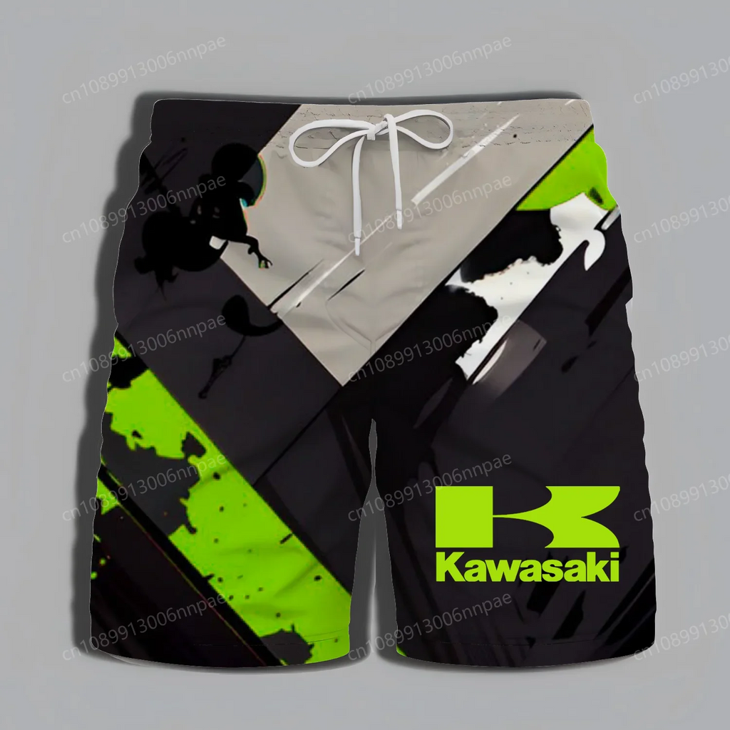Men's Daily Summer Shorts 2025 New Kawasaki Motorcycle Extreme Sports Pattern Fashionable and Exquisite Beach Pants Cool
