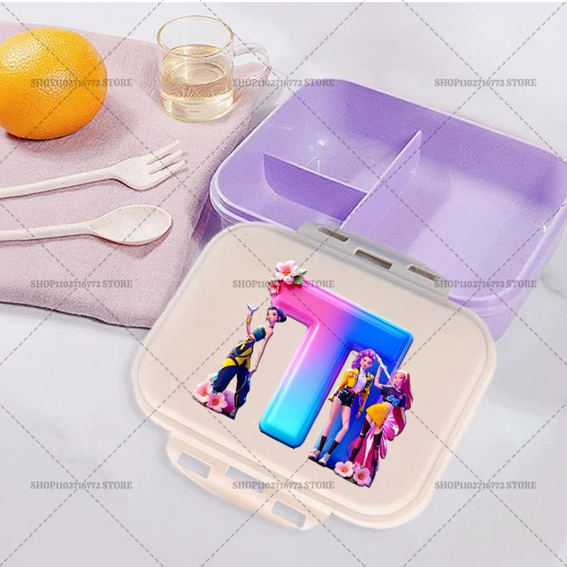 New Kpop Demon Hunter Girl Lunch Boxes Letter Student Plastic Portable Bento Box Food Fruit Container LunchBox Kid Birthday Gift