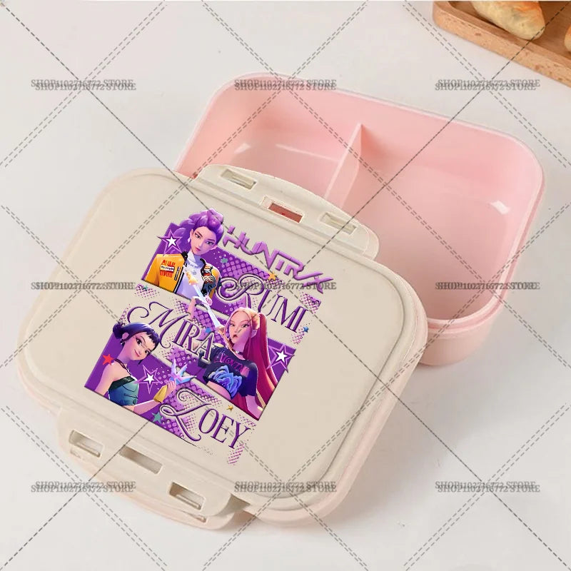 New Kpop Demon Hunter Bento Box Anime Huntrix Lunch Boxes with Dinnerware Girls School Picnic Food Storage Fruit Container Gift