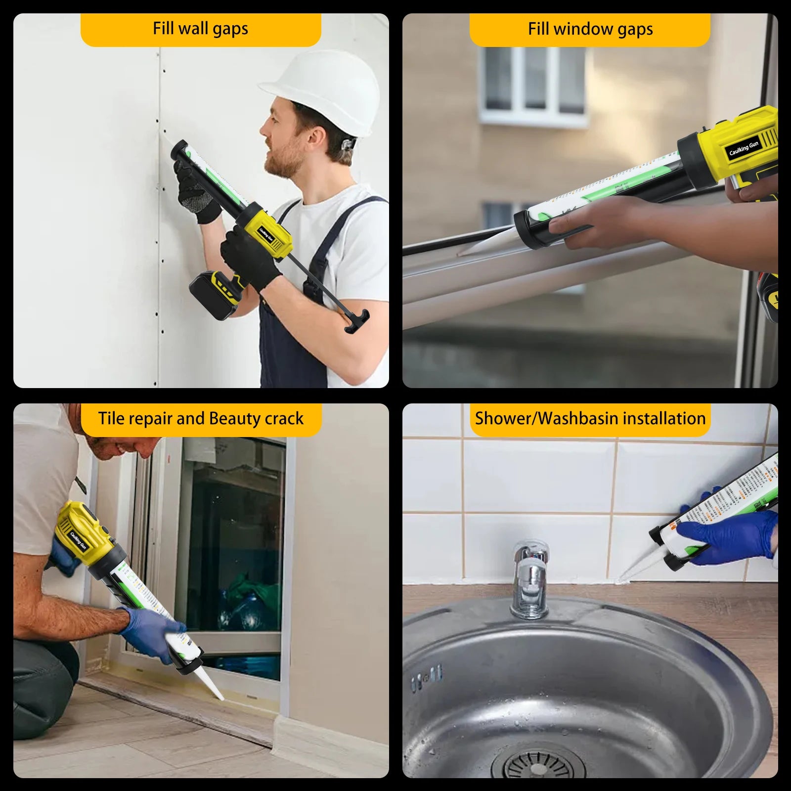 Electric Caulking Gun 10oz/300ml Cordless Caulk Gun 4 Adjustable Speeds with LED Light for Dewalt 20V Battery (No Battery)