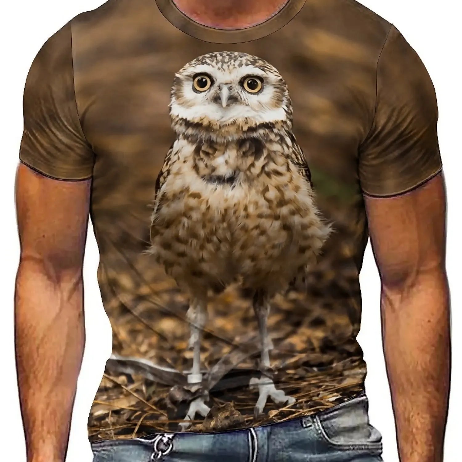 Men's & Women's Brown/Orange Owl Graphic T-Shirt - Lightweight Breathable Polyester Tee