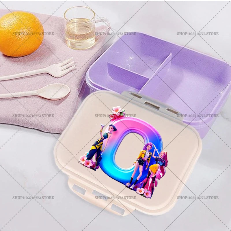 New Kpop Demon Hunter Girl Lunch Boxes Letter Student Plastic Portable Bento Box Food Fruit Container LunchBox Kid Birthday Gift