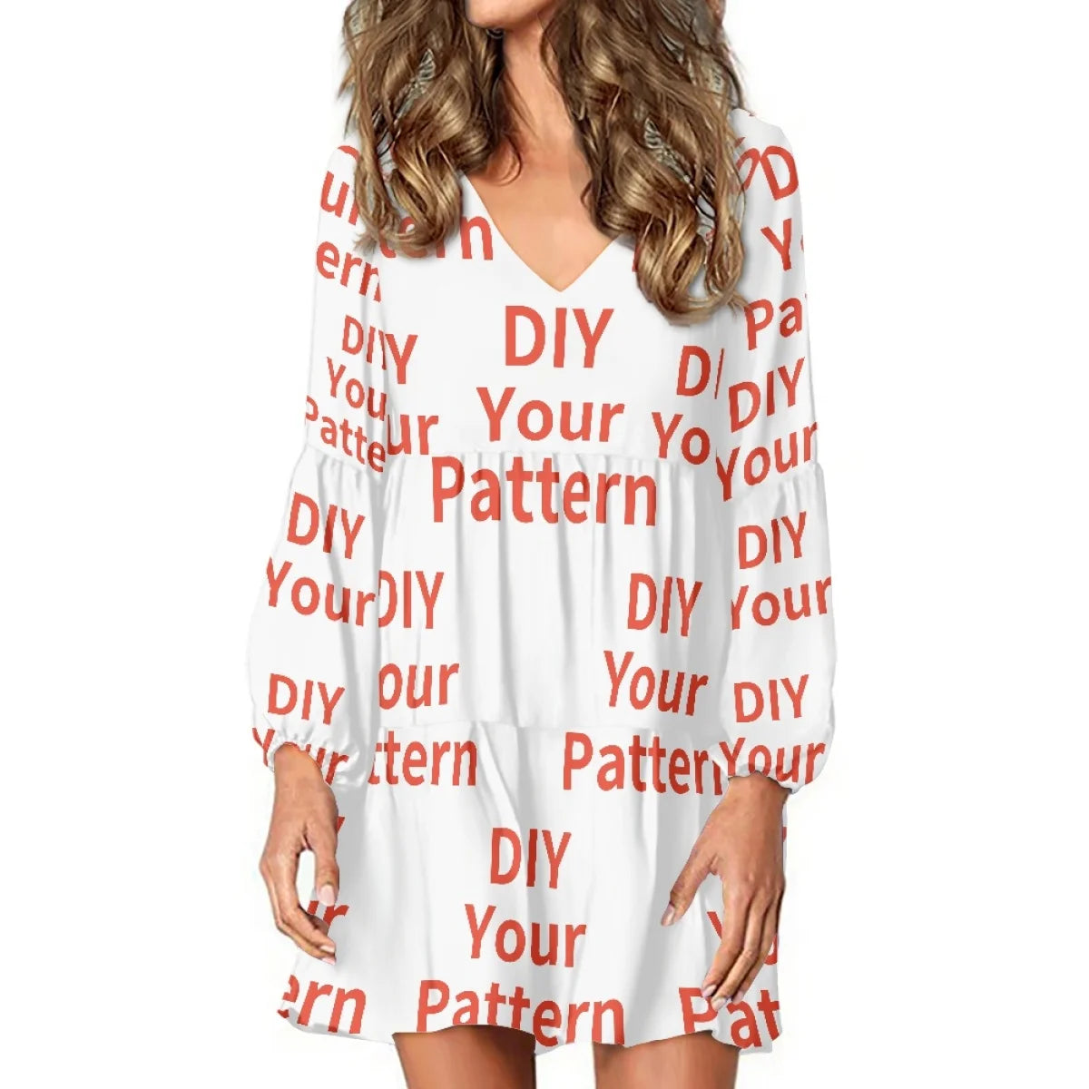 Your Image Customized Women's Long Sleeve Face Dress DIY Your Logo or Text V-neck Dresses Custom  Autumn Lady Party Dress Gifts