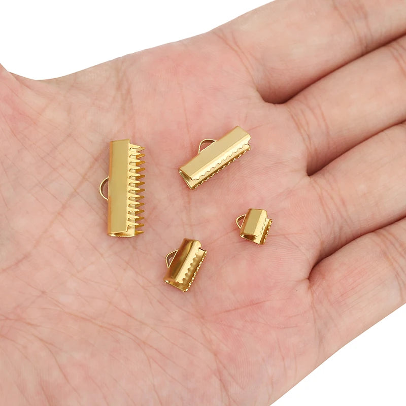 20 50 pcs PVD Never Fade Stainless Steel End Clasps Fastener Caps Connectors Clasps For Flat Leather Cord Diy Jewelry Making