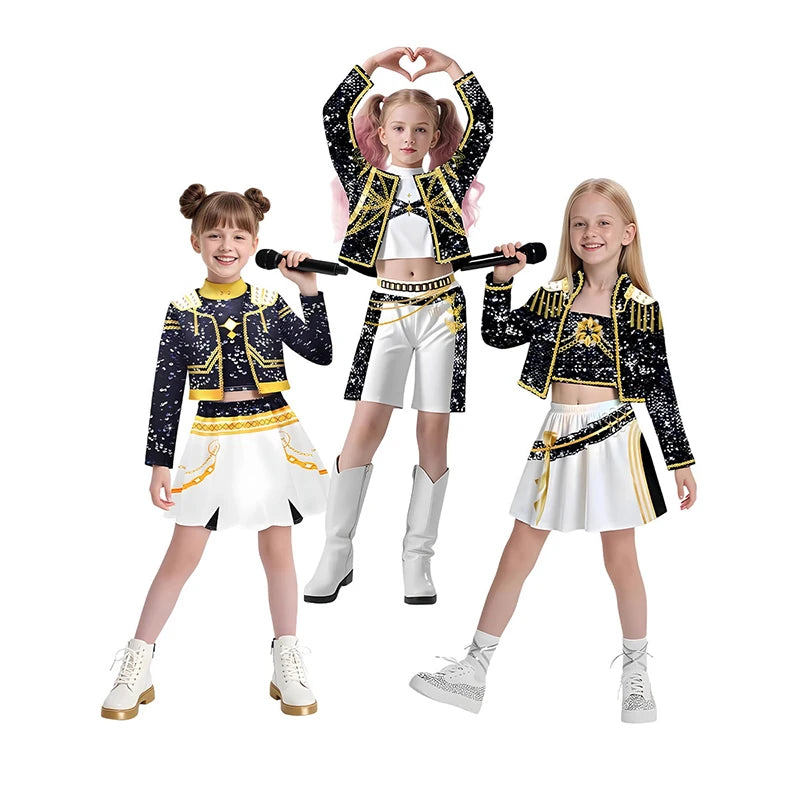 Kids KPop Rumi Mira Zoey Singing Suit Demon Hunters Uniform Girls Halloween Carnival Role Play Singer Cosplay Costume