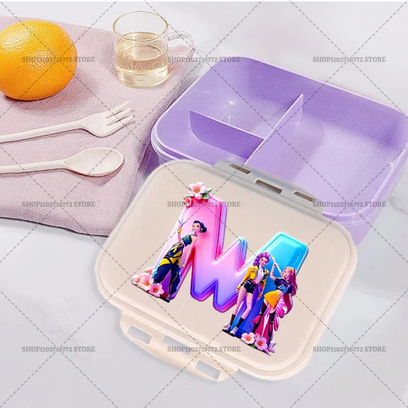 New Kpop Demon Hunter Girl Lunch Boxes Letter Student Plastic Portable Bento Box Food Fruit Container LunchBox Kid Birthday Gift