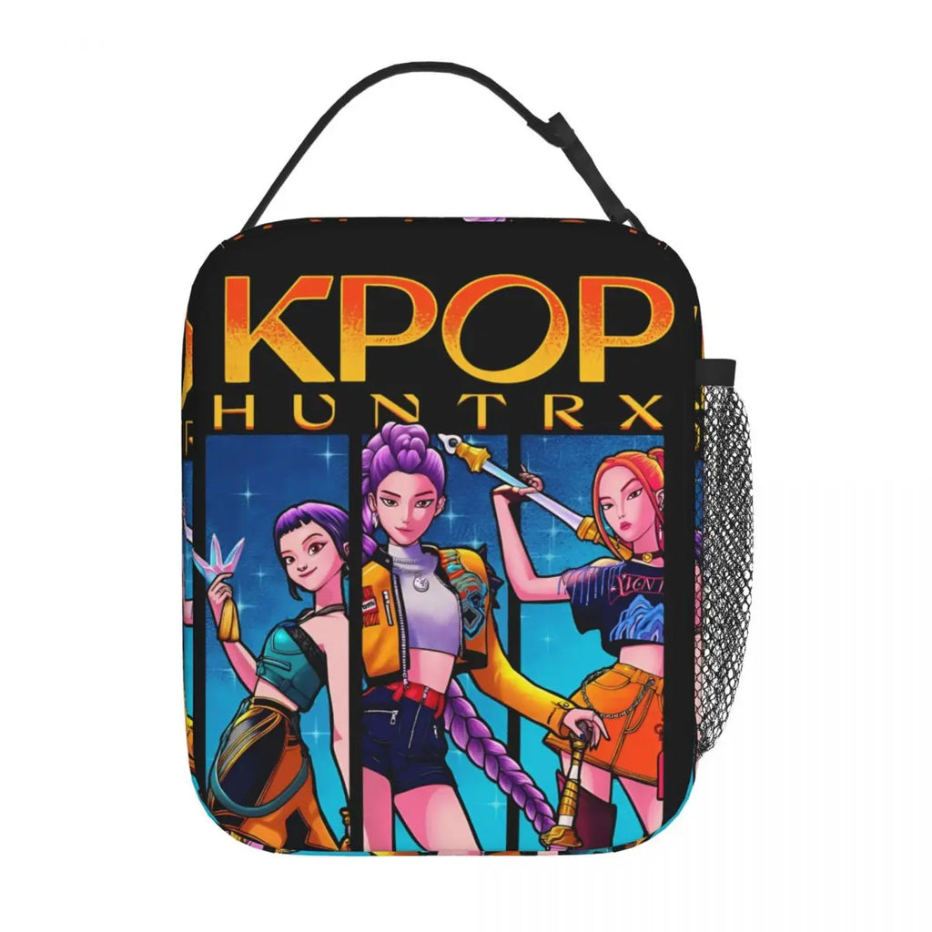 Kpop Demon Hunters Boys Team Retro Style 90s Insulated Lunch Bags Portable Meal Container Cooler Bag Tote Lunch Box Food Handbag