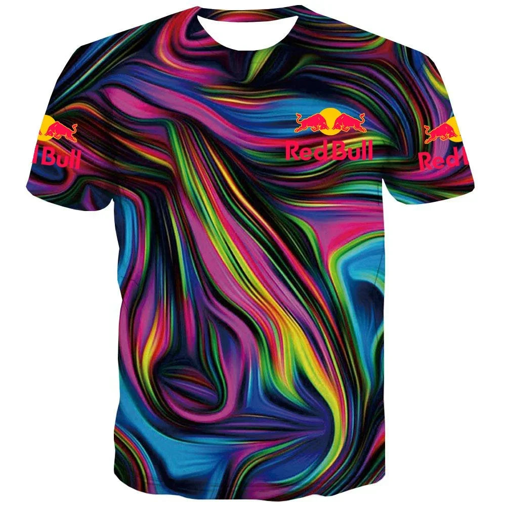 Men's Red Bull T-shirt 3D Printed Color Pattern Round Neck T-shirt Men and Women Casual Tops Oversized Racing Cycling Jersey