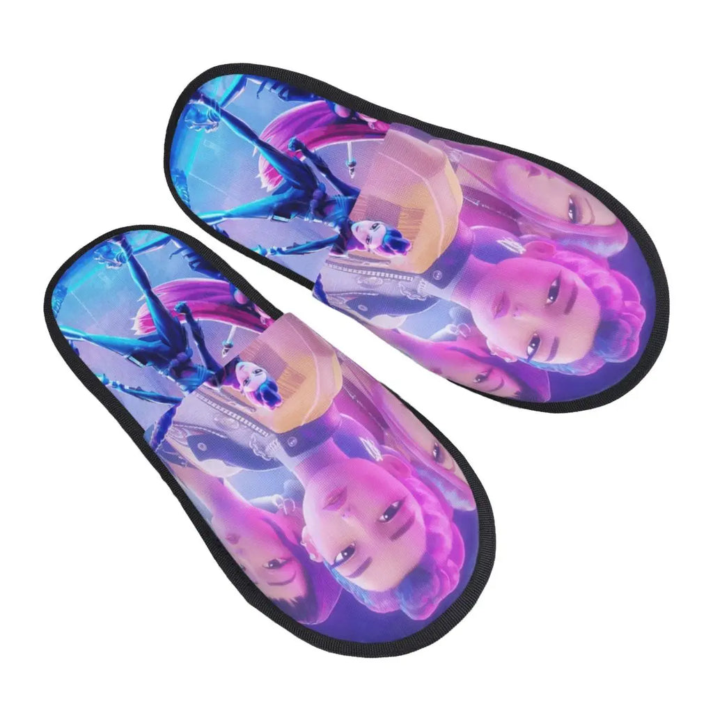 Kpop Demon Hunters Huntrix Soft Scuff Memory Foam Slippers Women Spa House Shoes